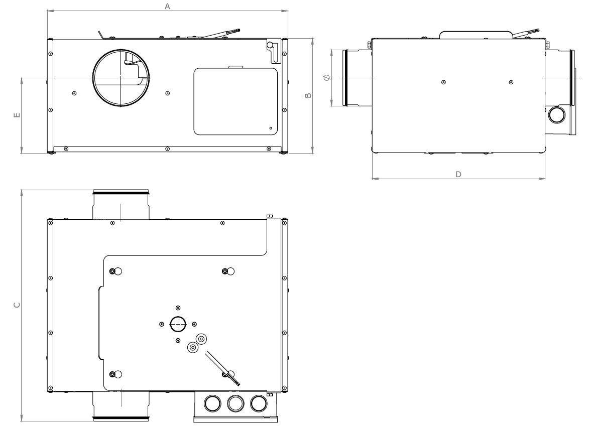 Abmessungen VORTICE CA INLINE QUIET Serie schallgedaemmt Abmessungen VORTICE CA INLINE QUIET Serie schallgedaemmt